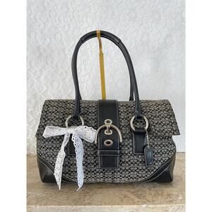 Coach SOHO Signature C Canvas Leather black Shoulder bag HandBag F10929